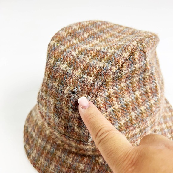 Vintage womens brown plaid wool walking hat Afonwen Woollen Mill - Picture 3 of 8